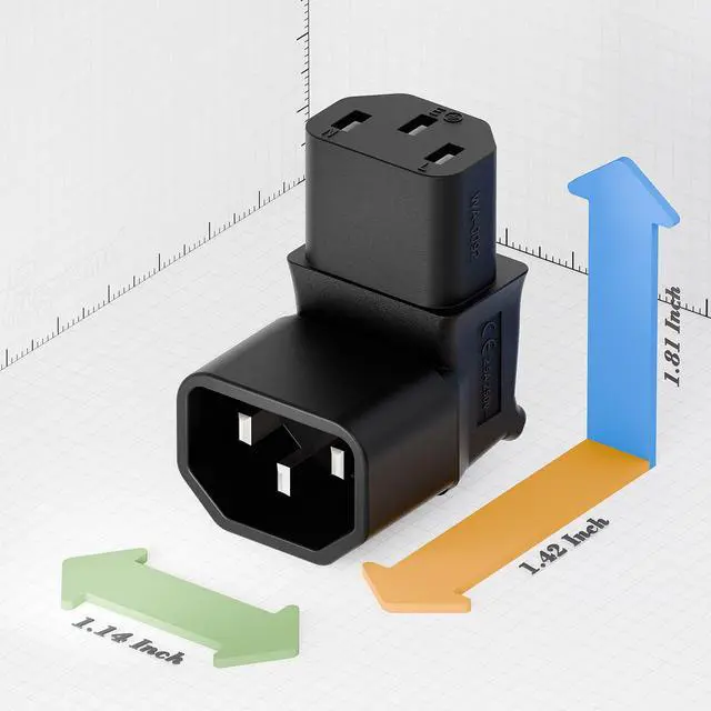 Alt view image 4 of 7 - IEC 320 C14 to C13 Power Adapter PDU Plug/Socket Down 90 Degree Wall-Mounted LCD TV AC Connector IEC 3Pole Male to Female 90Degree Down Angle AC Converter