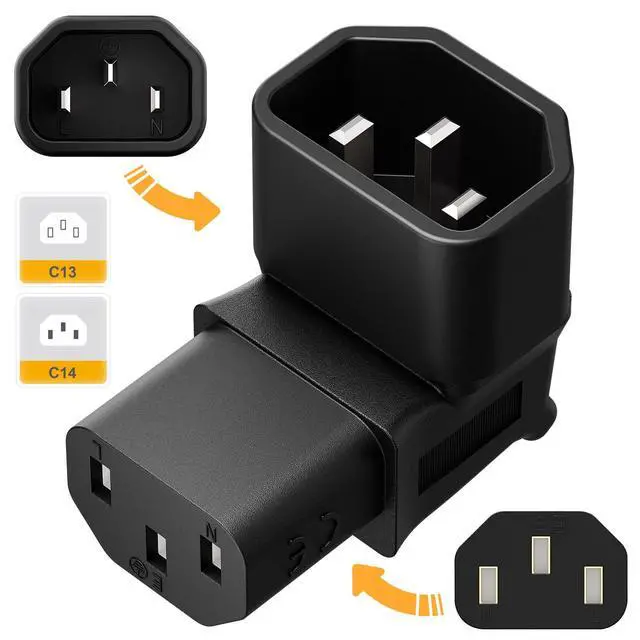 Alt view image 2 of 7 - IEC 320 C14 to C13 Power Adapter PDU Plug/Socket Down 90 Degree Wall-Mounted LCD TV AC Connector IEC 3Pole Male to Female 90Degree Down Angle AC Converter