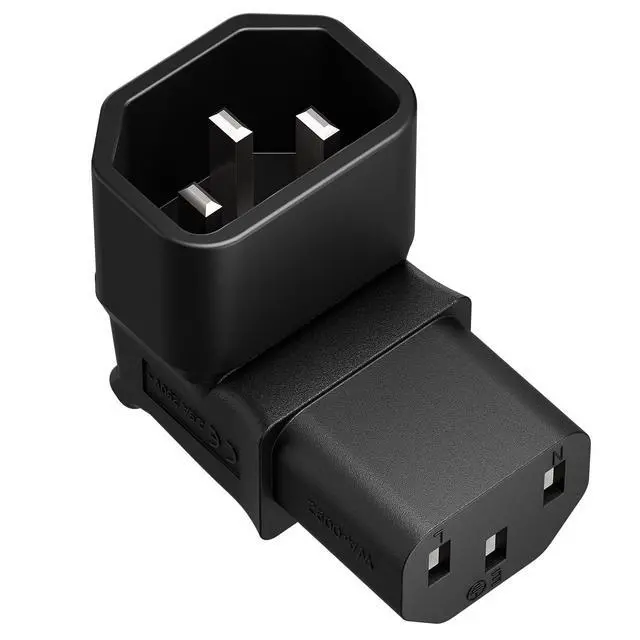 Alt view image 7 of 7 - IEC 320 C14 to C13 Power Adapter PDU Plug/Socket Down 90 Degree Wall-Mounted LCD TV AC Connector IEC 3Pole Male to Female 90Degree Down Angle AC Converter