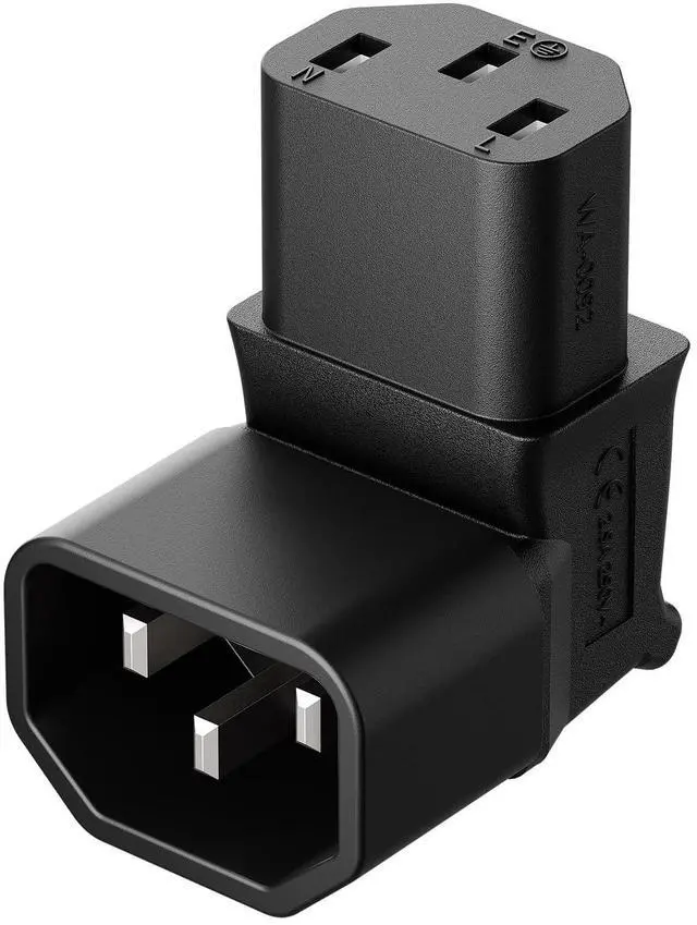 Main image of IEC 320 C14 to C13 Power Adapter PDU Plug/Socket Down 90 Degree Wall-Mounted LCD TV AC Connector IEC 3Pole Male to Female 90Degree Down Angle AC Converter