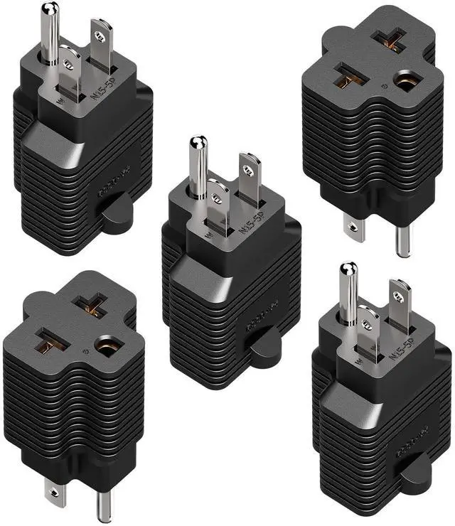 Main image of 5 Pack NEMA 5-15P to 5-20R, 5-20R, 6-15R, 6-20R AC Power Adapter | 4-in-1 15 Amp Household AC Plug to 20 Amp T Blade Adapter, 5A 125V to 20A 250V Adapter