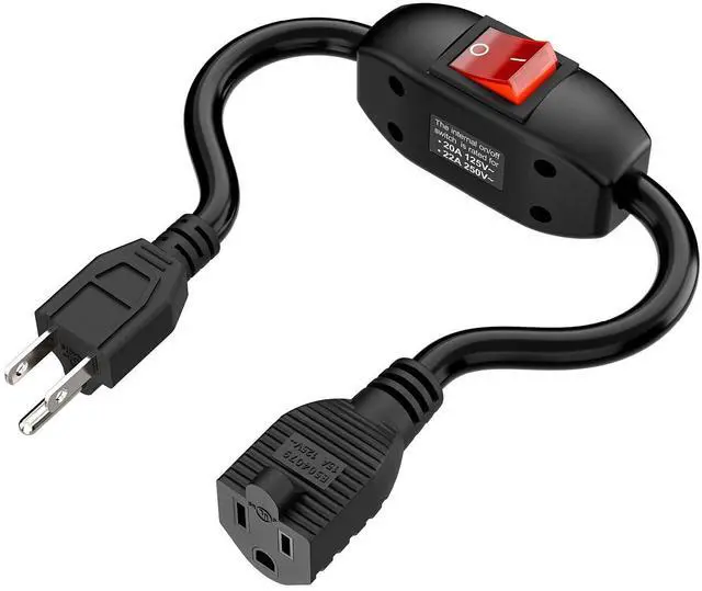 Main image of Inline On/Off Switch Extension Cord, Plugrand 3-Prong Household Switch Cord | Heavy Duty 15A 125V Power Cord, Double Break 5-15P Switch Extension Cable, 40CM Cord