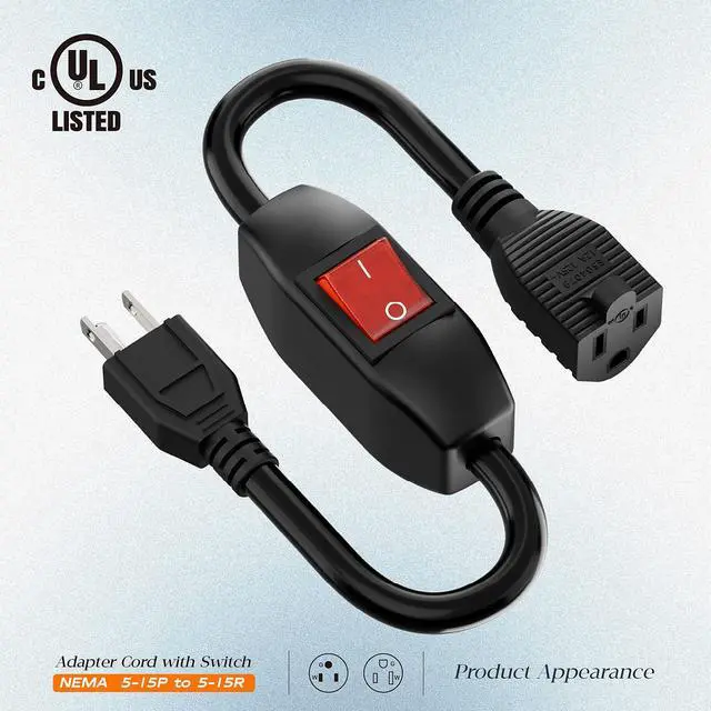 Alt view image 5 of 7 - Inline On/Off Switch Extension Cord, Plugrand 3-Prong Household Switch Cord | Heavy Duty 15A 125V Power Cord, Double Break 5-15P Switch Extension Cable, 40CM Cord
