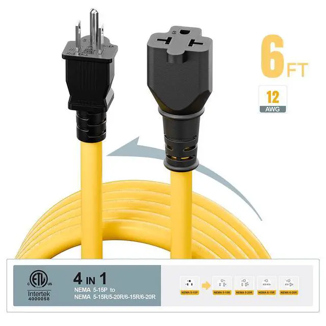 Alt view image 3 of 7 - Plugrnad 4 in 1 NEMA 5-15P to 5-15R/ 5-20R/ 6-15R/ 6-20R AC Adapter, 6FT | 12AWG 15 Amp Household AC Plug to 20 Amp T Blade Adapter Cord, 15A 125V to 20A 250V Extension Cable, 6FT