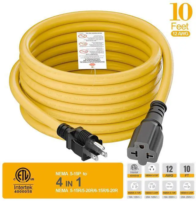 Alt view image 2 of 7 - NEMA 5-15P to 5-15R/ 5-20R/ 6-15R/ 6-20R AC Adapter, 10FT | 12AWG 15 Amp Household AC Plug to 20 Amp T Blade Adapter Cable, 15A 125V to 20A 250V Extension Cable, 10 FT