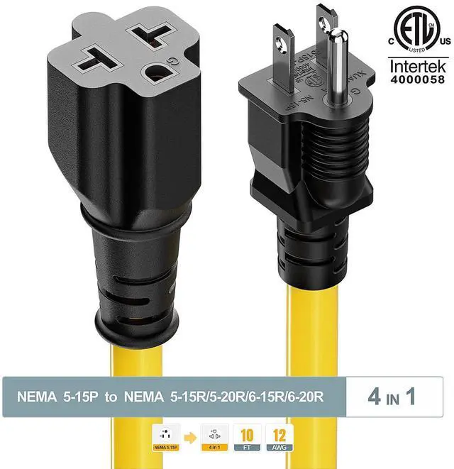 Alt view image 6 of 7 - NEMA 5-15P to 5-15R/ 5-20R/ 6-15R/ 6-20R AC Adapter, 10FT | 12AWG 15 Amp Household AC Plug to 20 Amp T Blade Adapter Cable, 15A 125V to 20A 250V Extension Cable, 10 FT