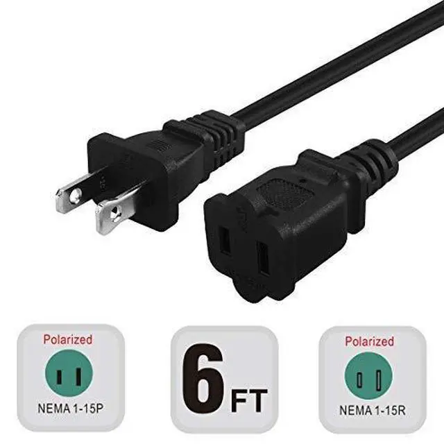 Alt view image 3 of 5 - 6FT Polarized US 2-Prong Male-Female Extension Power Cord | 2 Outlet Extension Cable Cord US AC 2-Prong Male/Female Power cable10A/125V, Nema 1-15P to 1-15R Cable Polarity, 1.8M