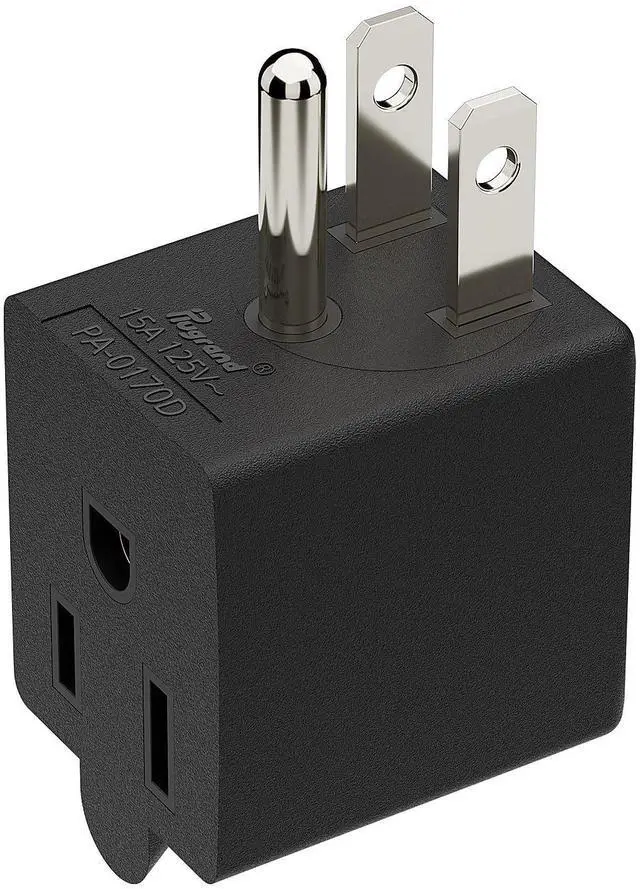 Main image of ETL Listed 90 Degree NEMA 5-15P USA 3 Prong Male-Female Adapter | 90 Degree Downward Angled USA Male to Female Power Adapter, 5-15P to 5-15R Direction Changer Space Save, Black, PA-0170D