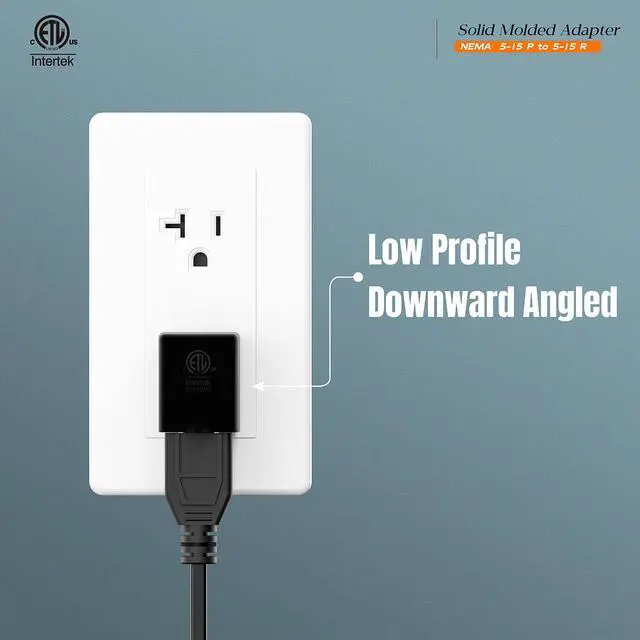 Alt view image 2 of 6 - ETL Listed 90 Degree NEMA 5-15P USA 3 Prong Male-Female Adapter | 90 Degree Downward Angled USA Male to Female Power Adapter, 5-15P to 5-15R Direction Changer Space Save, Black, PA-0170D