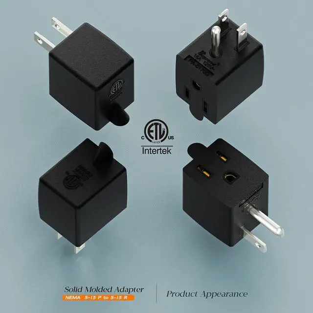 Alt view image 5 of 6 - ETL Listed 90 Degree NEMA 5-15P USA 3 Prong Male-Female Adapter | 90 Degree Downward Angled USA Male to Female Power Adapter, 5-15P to 5-15R Direction Changer Space Save, Black, PA-0170D