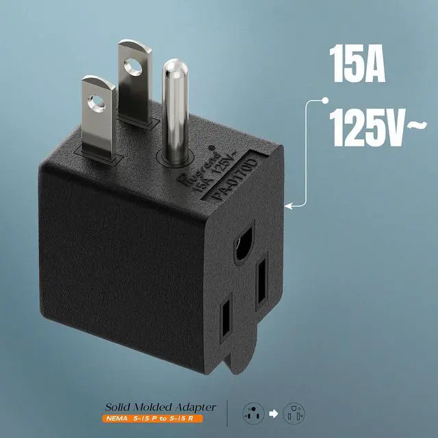 Alt view image 6 of 6 - ETL Listed 90 Degree NEMA 5-15P USA 3 Prong Male-Female Adapter | 90 Degree Downward Angled USA Male to Female Power Adapter, 5-15P to 5-15R Direction Changer Space Save, Black, PA-0170D