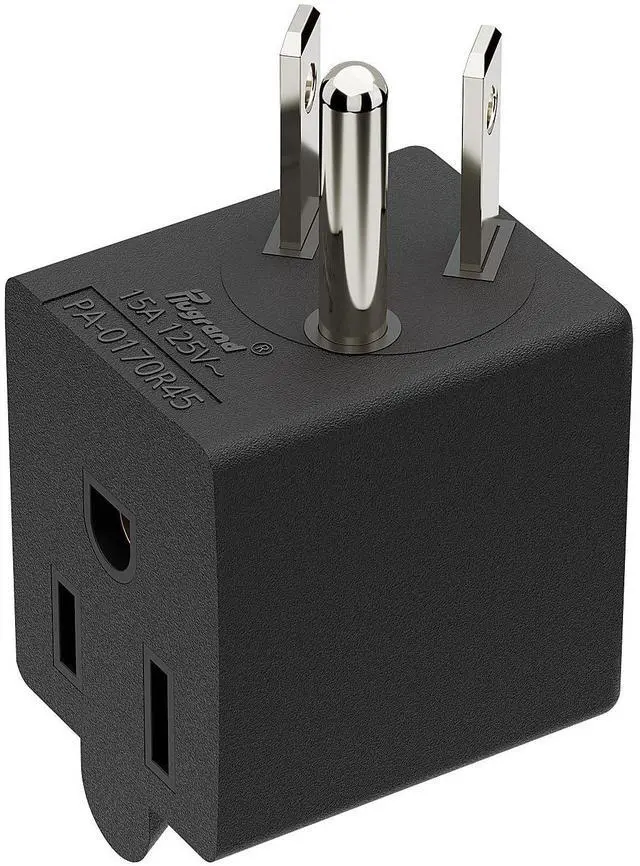 Main image of 90 Degree NEMA 5-15P to 5-15R Adapter, Plugrand Angled 3Prong Power Plug | ETL Listed Right Angle USA 3-Prong Male to Female Adapter, 90 Degree 5-15P Space Save Converter Black PA-0170R45