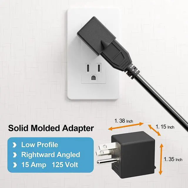 Alt view image 2 of 7 - 90 Degree NEMA 5-15P to 5-15R Adapter, Plugrand Angled 3Prong Power Plug | ETL Listed Right Angle USA 3-Prong Male to Female Adapter, 90 Degree 5-15P Space Save Converter Black PA-0170R45