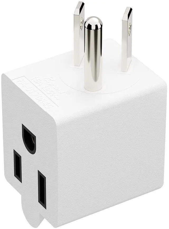 Main image of 90 Degree 3 Prong NEMA 5-15P Adapter, Plugrand ETL Listed 15Amp Adapter | Right Angle USA 3 Prong Male to Female Adapter, USA Power adapter, 5-15P to 5-15R Direction Changer Space Save Plug, White