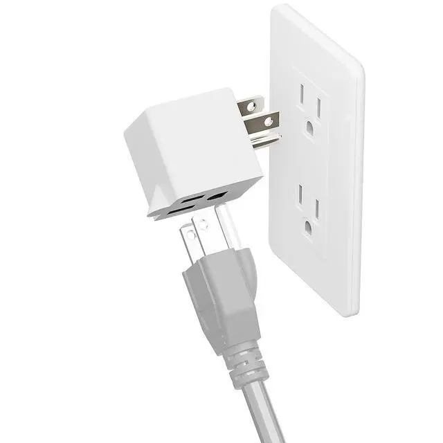 Alt view image 3 of 7 - 90 Degree 3 Prong NEMA 5-15P Adapter, Plugrand ETL Listed 15Amp Adapter | Right Angle USA 3 Prong Male to Female Adapter, USA Power adapter, 5-15P to 5-15R Direction Changer Space Save Plug, White