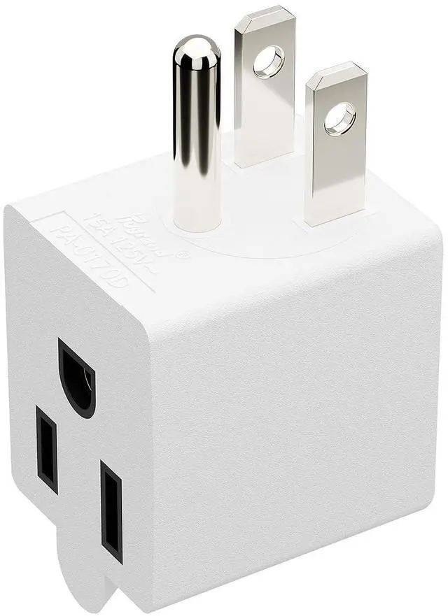 Main image of Angled 3 Prong Adapter, ETL Listed Downward NEMA 5-15P Male-Female Adaptor | 90 Degree Downward USA Male to Female Power Adapter, Angled 5-15P to 5-15R Direction Changer Space Save, White, PA-0170D