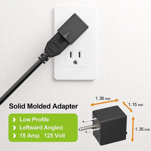 Alt view image 2 of 7 - 90 Degree 3 Prong Adapter, Plugrand Leftward NEMA 5-15P to 5-15R Adapter | 90 Degree Angled USA Male to Female Power Adapter, Leftward Direction Changer Space Save Adapter Black PA-0170L45