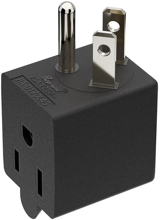 Main image of 90 Degree 3 Prong Adapter, Plugrand Leftward NEMA 5-15P to 5-15R Adapter | 90 Degree Angled USA Male to Female Power Adapter, Leftward Direction Changer Space Save Adapter Black PA-0170L45