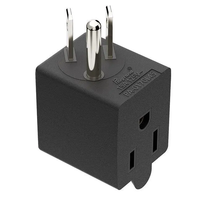 Alt view image 4 of 7 - 90 Degree 3 Prong Adapter, Plugrand Leftward NEMA 5-15P to 5-15R Adapter | 90 Degree Angled USA Male to Female Power Adapter, Leftward Direction Changer Space Save Adapter Black PA-0170L45