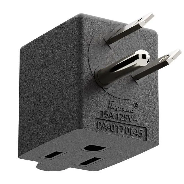 Alt view image 6 of 7 - 90 Degree 3 Prong Adapter, Plugrand Leftward NEMA 5-15P to 5-15R Adapter | 90 Degree Angled USA Male to Female Power Adapter, Leftward Direction Changer Space Save Adapter Black PA-0170L45
