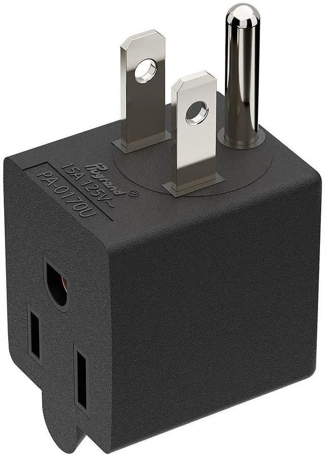 Main image of 90 Degree Adapter Upward Angled, Plugrand USA 3-Prong Male-Female Adapter | ETL Verified 90 Degree Angled USA Male Female Plug, NEMA 5-15P to 5-15R Direction Changer Space Save Plug, Black PA-0170U