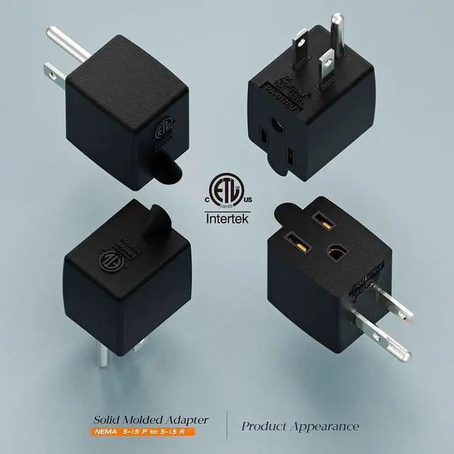 Alt view image 2 of 7 - 90 Degree Adapter Upward Angled, Plugrand USA 3-Prong Male-Female Adapter | ETL Verified 90 Degree Angled USA Male Female Plug, NEMA 5-15P to 5-15R Direction Changer Space Save Plug, Black PA-0170U
