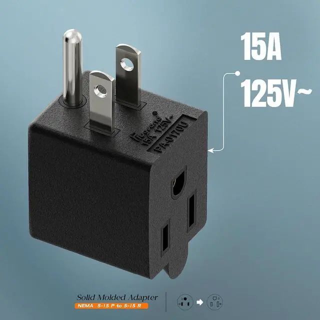 Alt view image 7 of 7 - 90 Degree Adapter Upward Angled, Plugrand USA 3-Prong Male-Female Adapter | ETL Verified 90 Degree Angled USA Male Female Plug, NEMA 5-15P to 5-15R Direction Changer Space Save Plug, Black PA-0170U