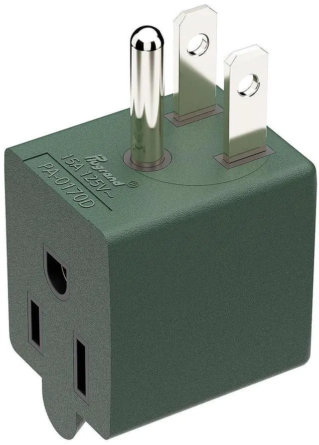 Main image of 90 Degree NEMA 5-15P Adapter, Plugrand USA 3 Prong Male-Female Adapter | Downward NEMA 5-15P to 5-15R Adapter, Angled USA 5-15P Power Adapter, Space Save Converter Green PA-0170DG