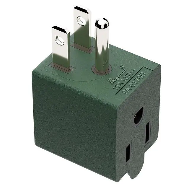 Alt view image 4 of 7 - 90 Degree NEMA 5-15P Adapter, Plugrand USA 3 Prong Male-Female Adapter | Downward NEMA 5-15P to 5-15R Adapter, Angled USA 5-15P Power Adapter, Space Save Converter Green PA-0170DG