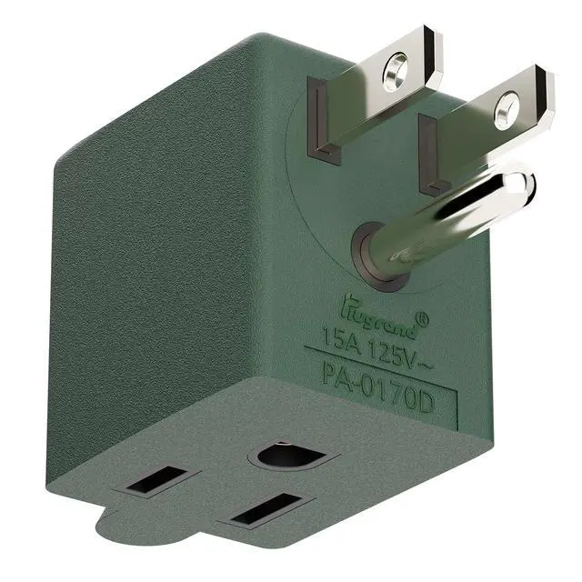 Alt view image 6 of 7 - 90 Degree NEMA 5-15P Adapter, Plugrand USA 3 Prong Male-Female Adapter | Downward NEMA 5-15P to 5-15R Adapter, Angled USA 5-15P Power Adapter, Space Save Converter Green PA-0170DG