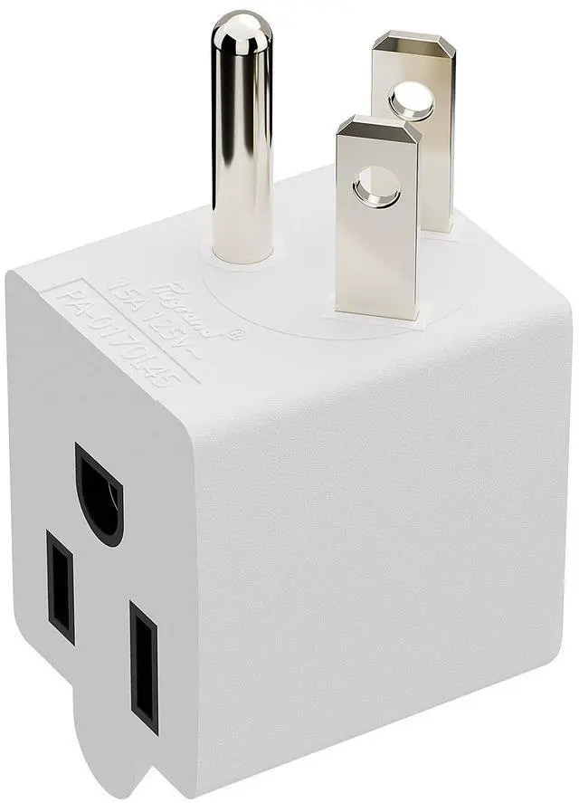 Main image of 90 Degree Adapter, Plugrand Left Angled USA 3 Prong Male to Female Adapter | ETL Listed NEMA 5-15P to 5-15R Direction Changer Space Save Plug, 90 Degree Angled USA Male Female Power adapter, White