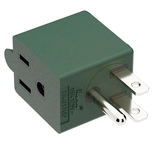 Alt view image 7 of 7 - 90 Degree NEMA 5-15P Adapter, Plugrand USA 3 Prong Male-Female Adapter | Downward NEMA 5-15P to 5-15R Adapter, Angled USA 5-15P Power Adapter, Space Save Converter Green PA-0170DG
