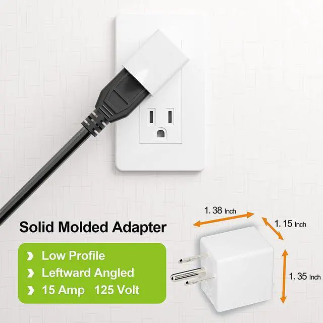 Alt view image 2 of 7 - 90 Degree Adapter, Plugrand Left Angled USA 3 Prong Male to Female Adapter | ETL Listed NEMA 5-15P to 5-15R Direction Changer Space Save Plug, 90 Degree Angled USA Male Female Power adapter, White