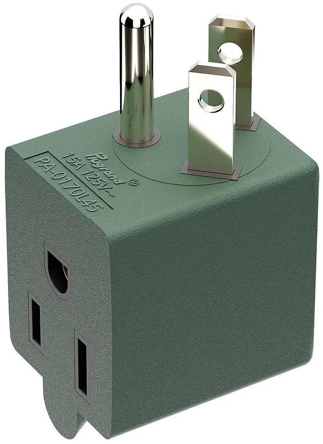 Main image of ETL Listed 90 Degree Adapter, Plugrand Leftward 5-15P to 5-15R Power Plug | Angled USA Male to Female Adapter, Left Direction NEMA 5-15P Changer Space Save Converter, Green PA-0170L45G