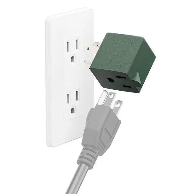 Alt view image 3 of 7 - ETL Listed 90 Degree Adapter, Plugrand Leftward 5-15P to 5-15R Power Plug | Angled USA Male to Female Adapter, Left Direction NEMA 5-15P Changer Space Save Converter, Green PA-0170L45G