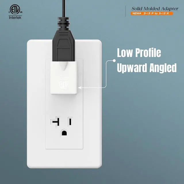 Alt view image 2 of 7 - 90 Degree NEMA 5-15P Adapter, Plugrand Upward Angled 3-Prong Adapter | ETL Listed 3-Prong Male to Female Adapter, 90 Degree 15AMP Converter, 5-15P to 5-15R Direction Changer Space Save Converter