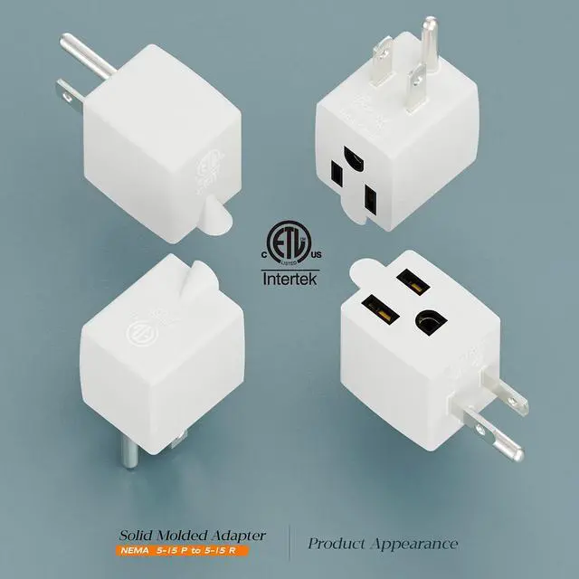 Alt view image 3 of 7 - 90 Degree NEMA 5-15P Adapter, Plugrand Upward Angled 3-Prong Adapter | ETL Listed 3-Prong Male to Female Adapter, 90 Degree 15AMP Converter, 5-15P to 5-15R Direction Changer Space Save Converter