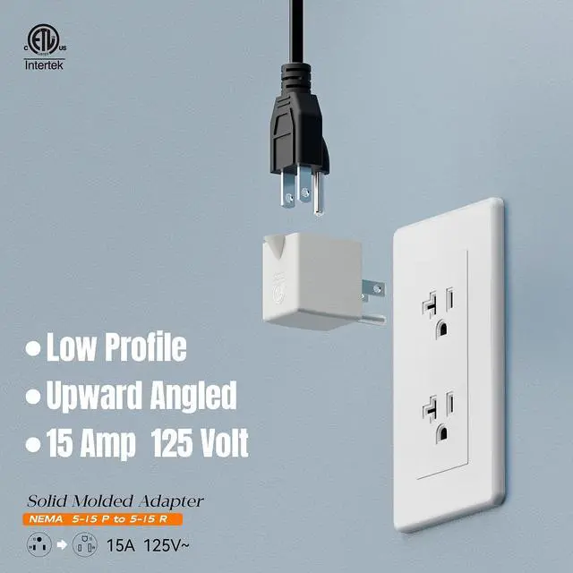 Alt view image 6 of 7 - 90 Degree NEMA 5-15P Adapter, Plugrand Upward Angled 3-Prong Adapter | ETL Listed 3-Prong Male to Female Adapter, 90 Degree 15AMP Converter, 5-15P to 5-15R Direction Changer Space Save Converter