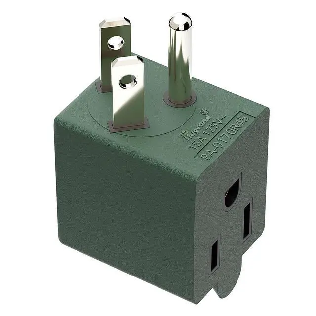 Alt view image 4 of 7 - 90 Degree 3 Prong Adapter, Plugrand ETL Listed NEMA 5-15P to 5-15R Adapter | Right Angle USA Male to Female Power Plug, Right Direction Changer Space Save 5-15P Converter, Green PA-0170R45G