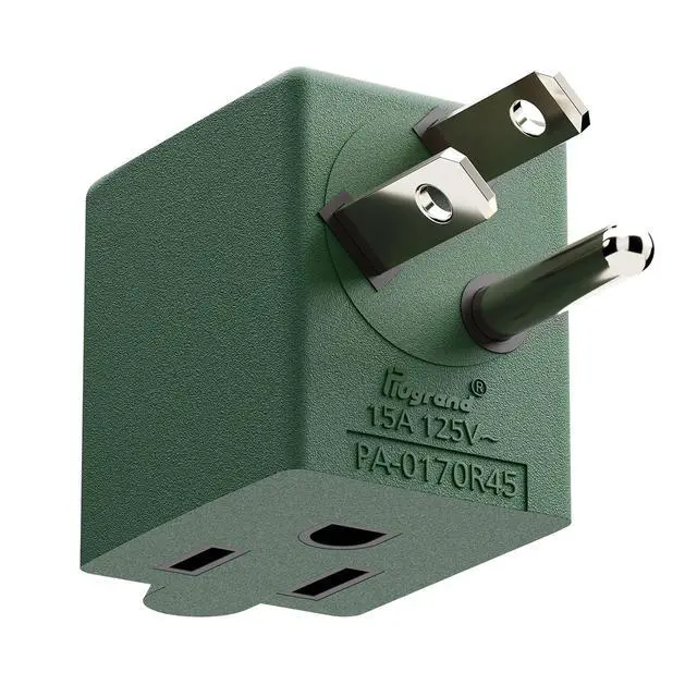 Alt view image 6 of 7 - 90 Degree 3 Prong Adapter, Plugrand ETL Listed NEMA 5-15P to 5-15R Adapter | Right Angle USA Male to Female Power Plug, Right Direction Changer Space Save 5-15P Converter, Green PA-0170R45G