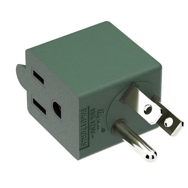 Alt view image 7 of 7 - 90 Degree 3 Prong Adapter, Plugrand ETL Listed NEMA 5-15P to 5-15R Adapter | Right Angle USA Male to Female Power Plug, Right Direction Changer Space Save 5-15P Converter, Green PA-0170R45G