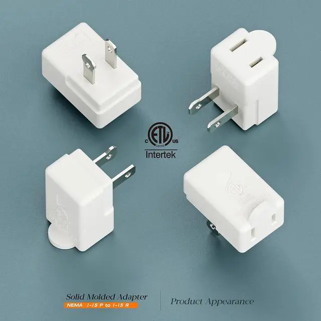 Alt view image 6 of 7 - Polarized 2-Prong L Type Adapter, Plugrand Vertical Down Angle AC Adapter | ETL Verified NEMA 1-15P USA Outlet Saver Extension Adapter, High Heat Resistant 2Pin Adapters, White