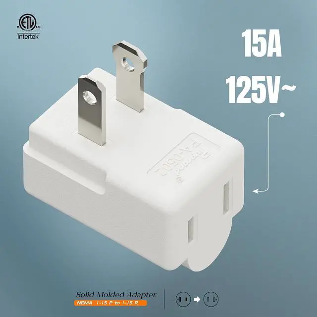 Alt view image 7 of 7 - Polarized 2-Prong L Type Adapter, Plugrand Vertical Down Angle AC Adapter | ETL Verified NEMA 1-15P USA Outlet Saver Extension Adapter, High Heat Resistant 2Pin Adapters, White