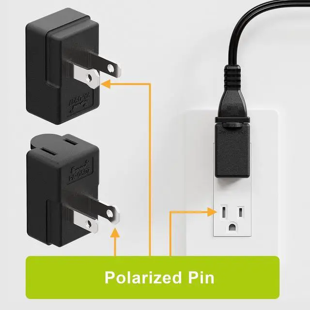 Alt view image 3 of 7 - Right Angle Adapter,2-Prong 90 Degree Upward Angled AC Adapter, Polarized 2-Prong L Type Adapter, Vertical Right Angled Down Angle Power Adapter, PA-0507B Black Color
