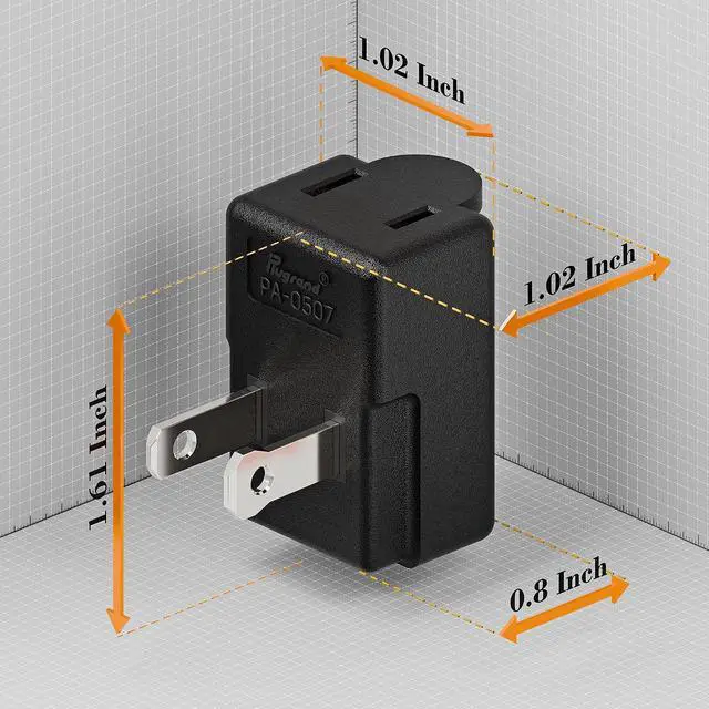 Alt view image 2 of 7 - Right Angle Adapter,2-Prong 90 Degree Upward Angled AC Adapter, Polarized 2-Prong L Type Adapter, Vertical Right Angled Down Angle Power Adapter, PA-0507B Black Color