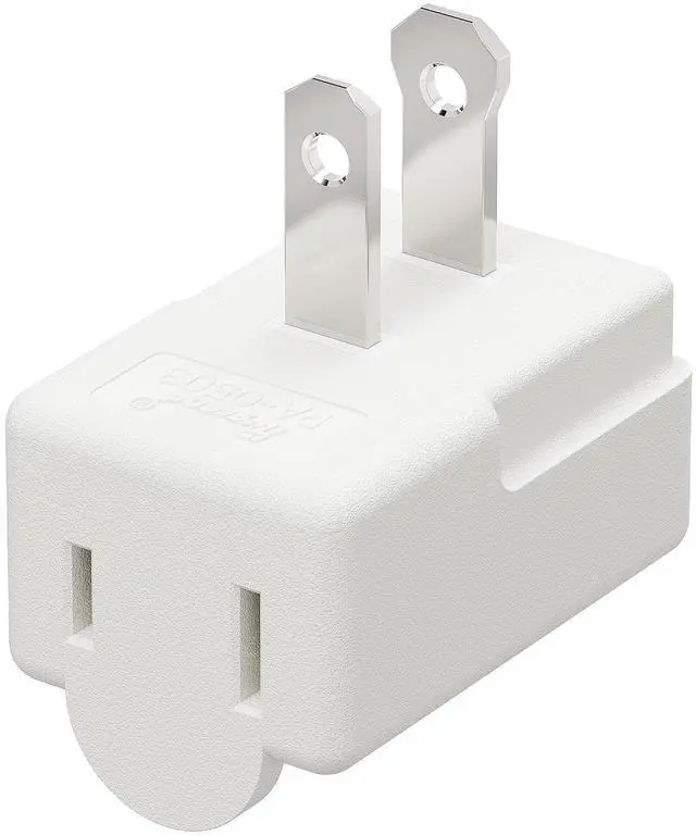 Main image of Polarized 2 Prong Adapter, Plugrand 1-15P to 1-15R L Type Angled AC Adapter | ETL LIESTED 2 Pin Right Angled Adapter, NEMA 1-15P USA Outlet Space Saver Extension Adapters, White
