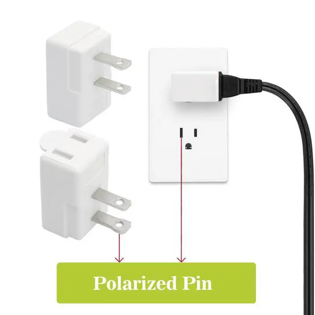 Alt view image 7 of 7 - Polarized 2 Prong Adapter, Plugrand 1-15P to 1-15R L Type Angled AC Adapter | ETL LIESTED 2 Pin Right Angled Adapter, NEMA 1-15P USA Outlet Space Saver Extension Adapters, White
