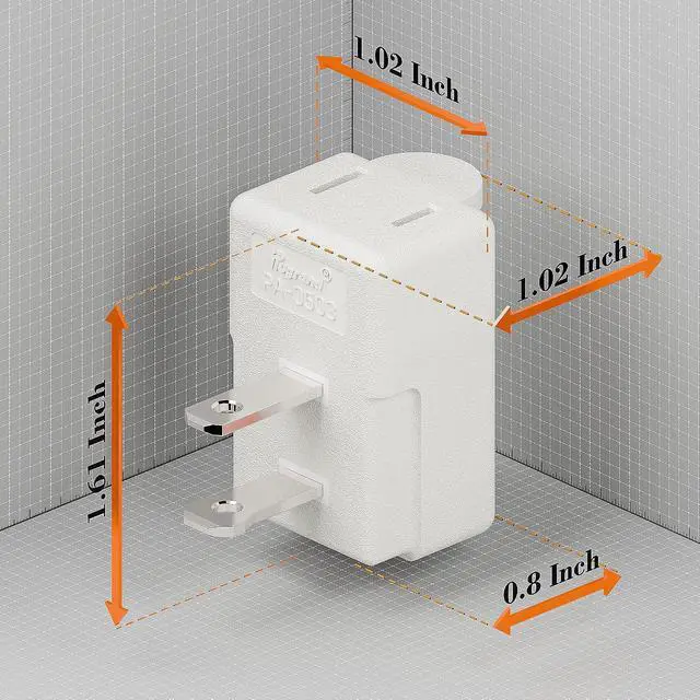 Alt view image 2 of 7 - Polarized 2 Prong Adapter, Plugrand 1-15P to 1-15R L Type Angled AC Adapter | ETL LIESTED 2 Pin Right Angled Adapter, NEMA 1-15P USA Outlet Space Saver Extension Adapters, White