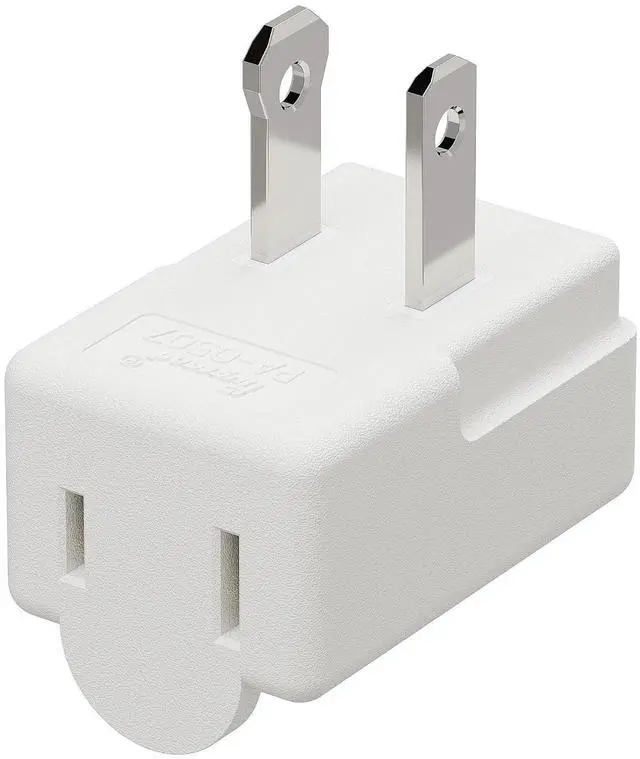 Main image of 90 Degreen 2 Prong Adapter, Plugrand Up Angled Nema 1-15P to 1-15R UP Angled Adapter, US 2 Pin Adapter PA-0507 White Color