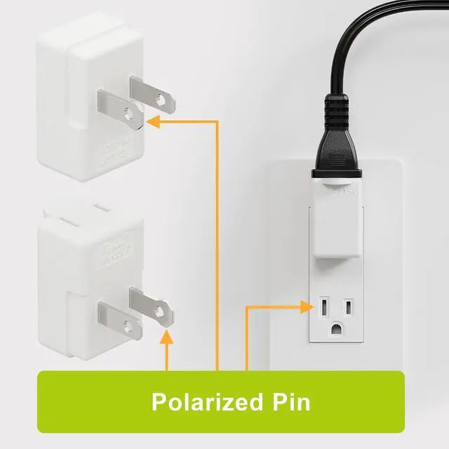 Alt view image 3 of 7 - 90 Degreen 2 Prong Adapter, Plugrand Up Angled Nema 1-15P to 1-15R UP Angled Adapter, US 2 Pin Adapter PA-0507 White Color